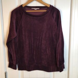 Loft Womens Velour LS Sweatshirt Pullover Burgundy Small Petite Whimsigoth Cozy